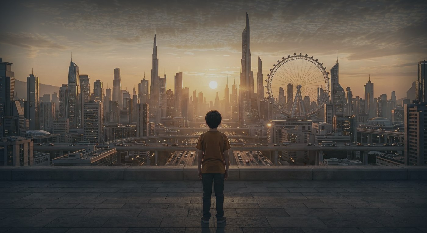 Un neogénito observa el skyline construido bajo el Concilio